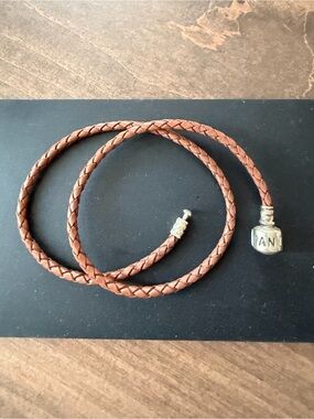 Pandora Brown Braided Leather Bracelet with Silver Charm End
